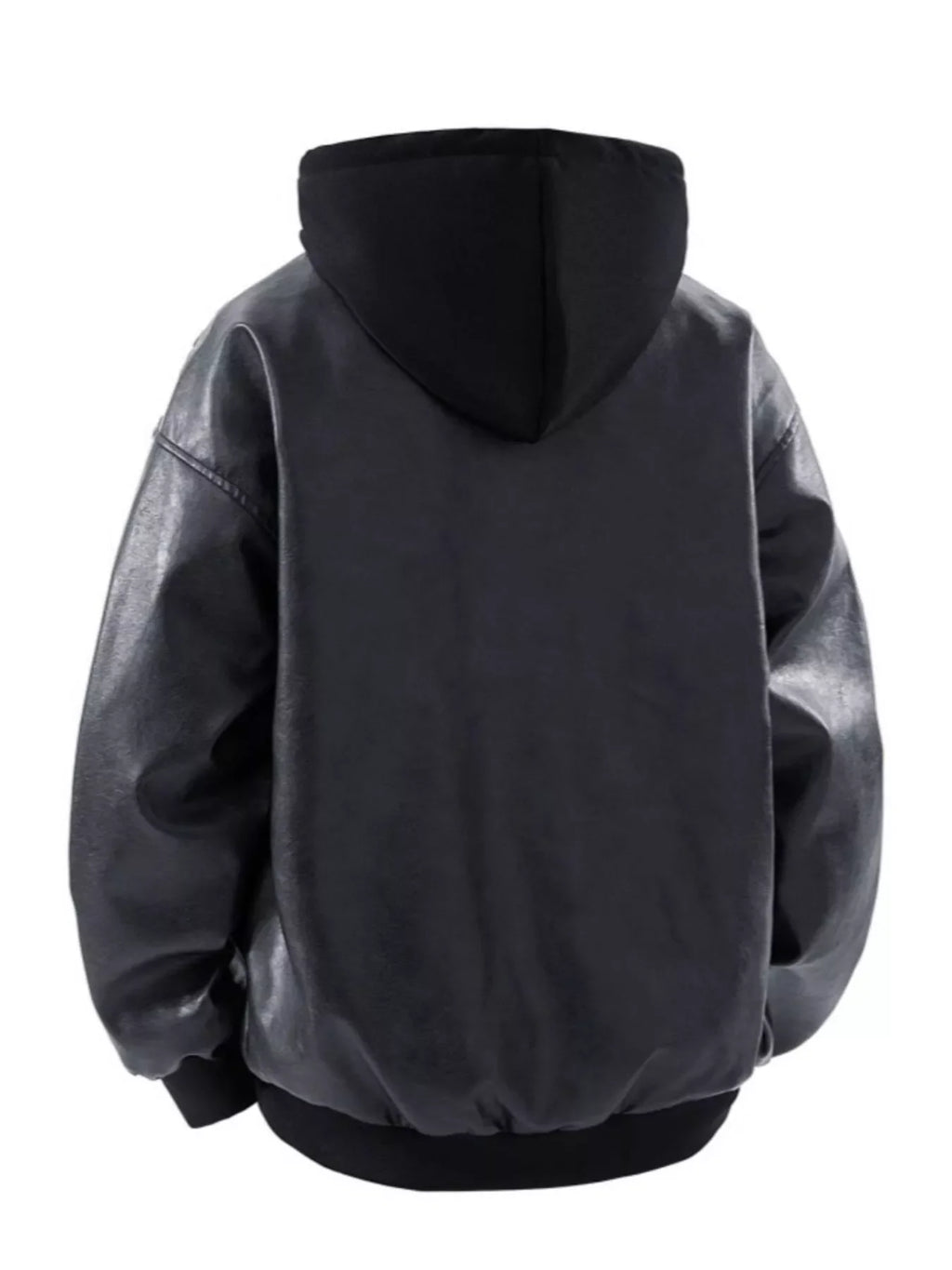Men's Plus Size Hooded Faux Leather Moto Jacket