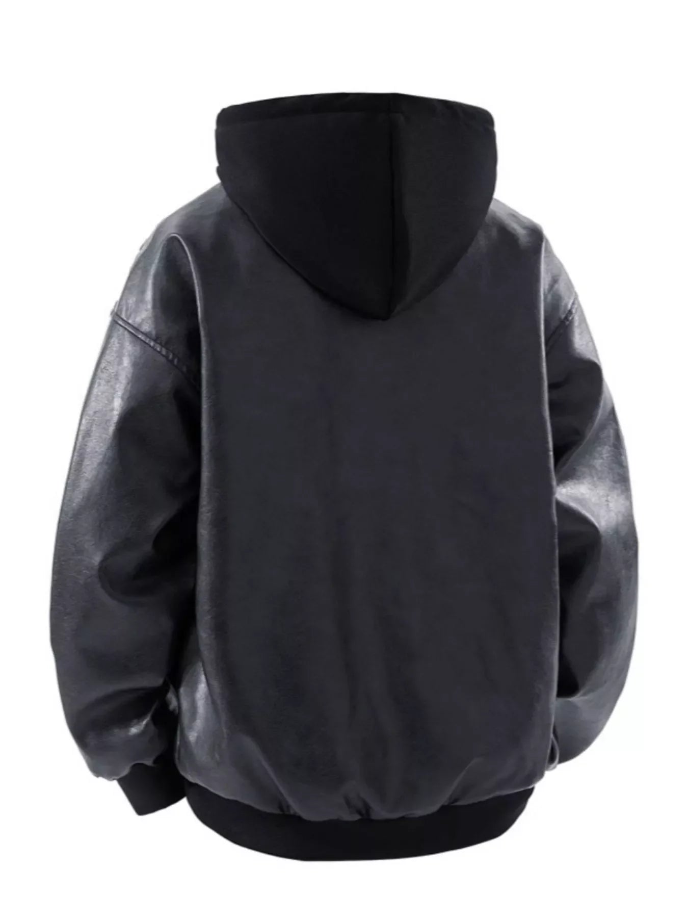 Men's Plus Size Hooded Faux Leather Moto Jacket