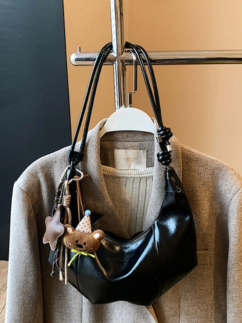 Crescent-Shaped Leather Shoulder Bag