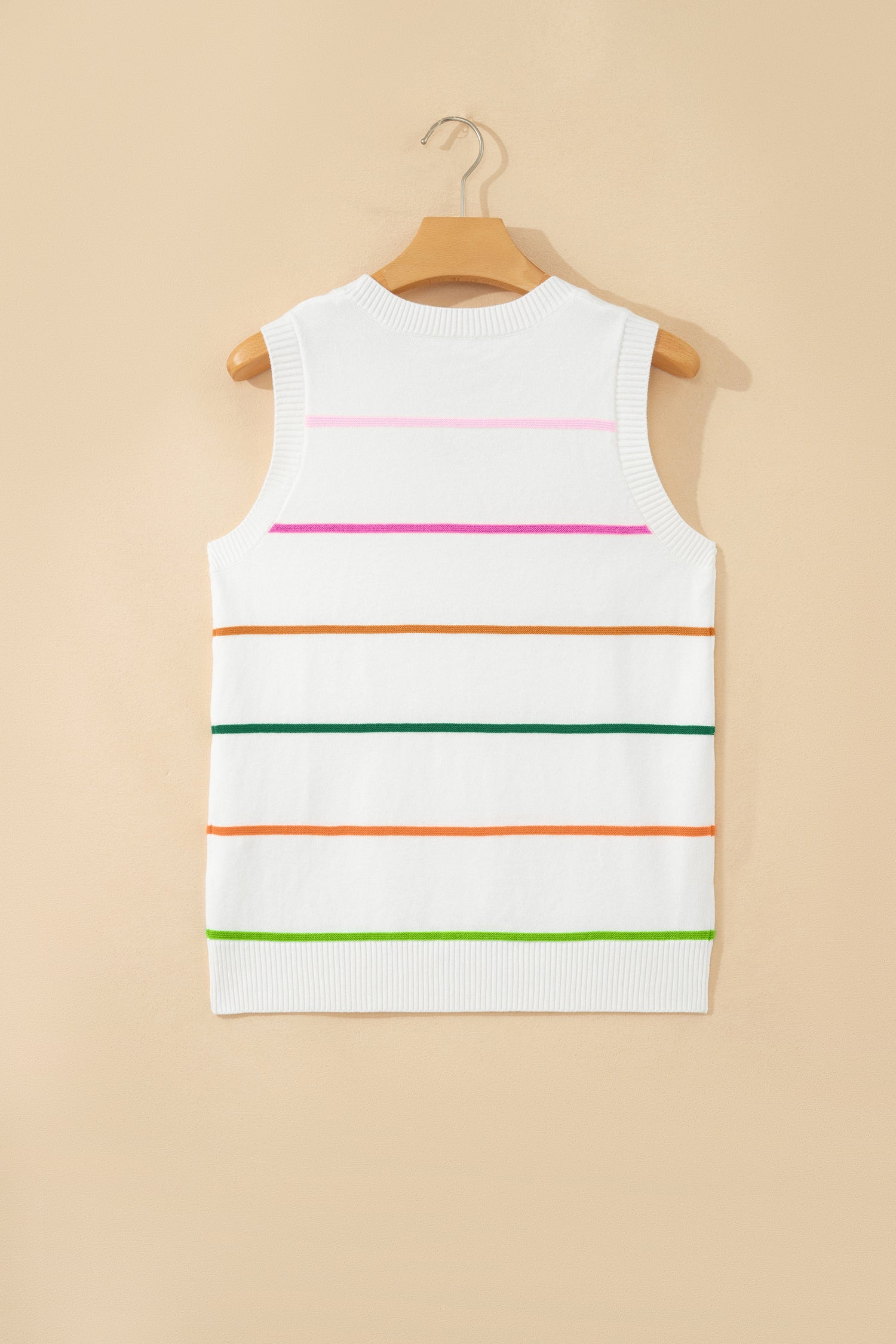White Stripe Round Neck Knitted Sweater Tank