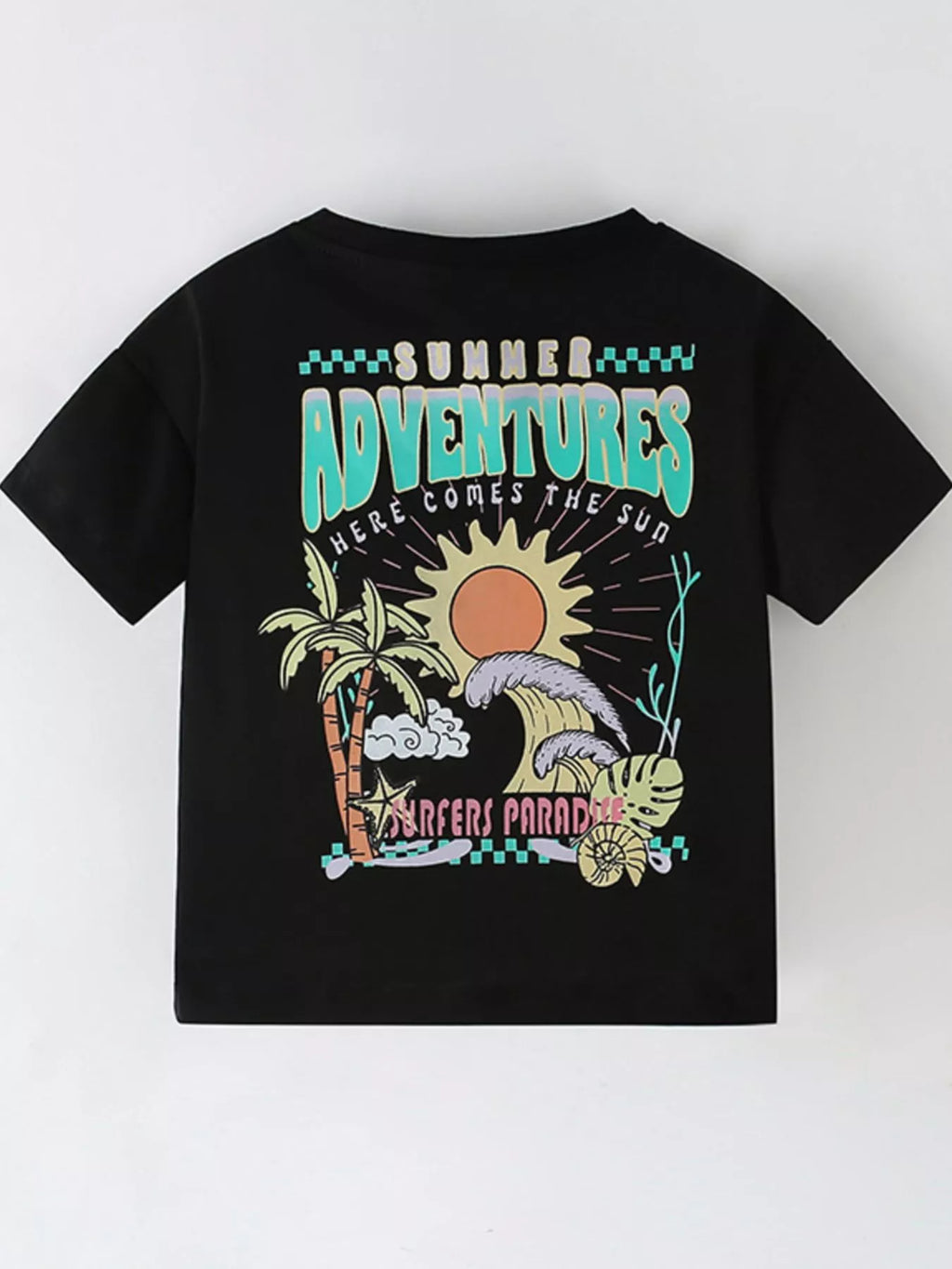 Children's Summer Sun & Wave Graphic Short Sleeve T-Shirt