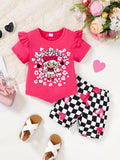 Children's Ruffled Short Sleeve Tee and Checkerboard Shorts Set
