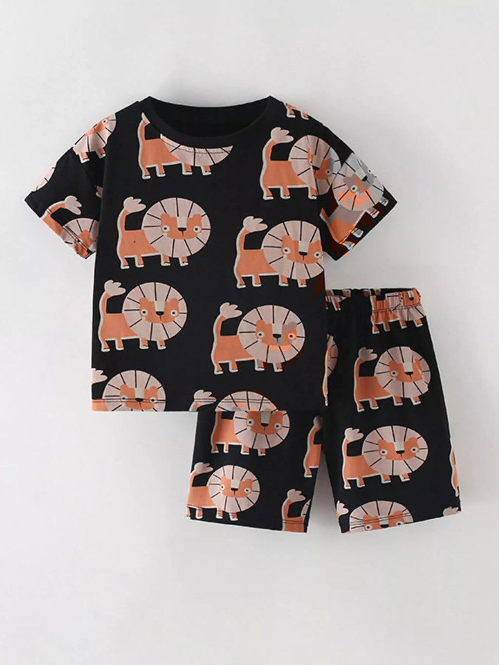 Children's Lion Print Crew Neck Tee and Shorts Set