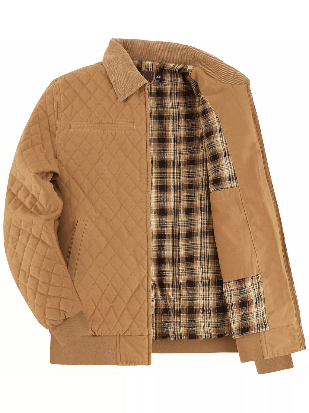 Men's Quilted Collared Neck Jacket with Plaid Lining