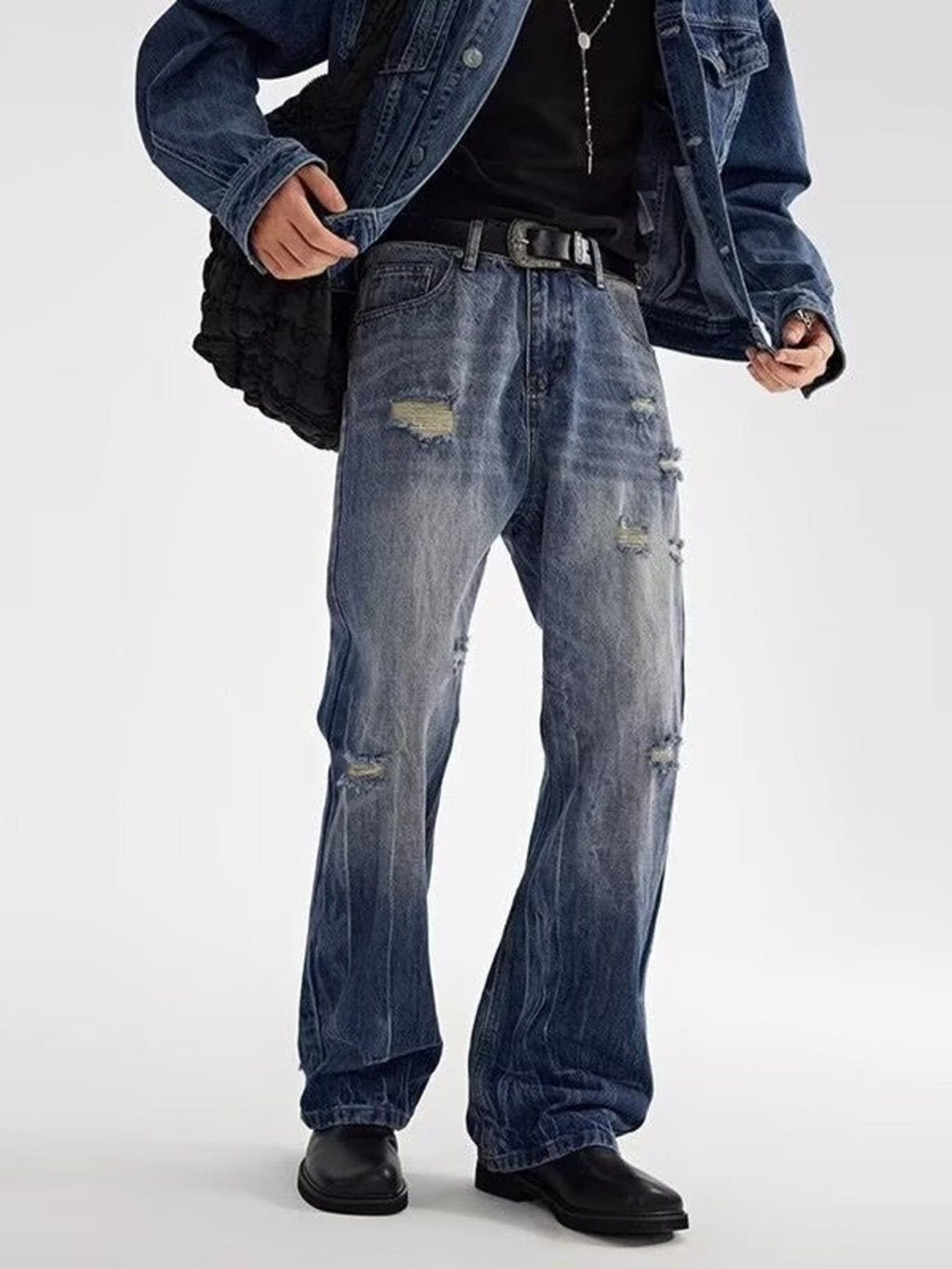 Men's Full Size Distressed Loose Fit Jeans Plus Size