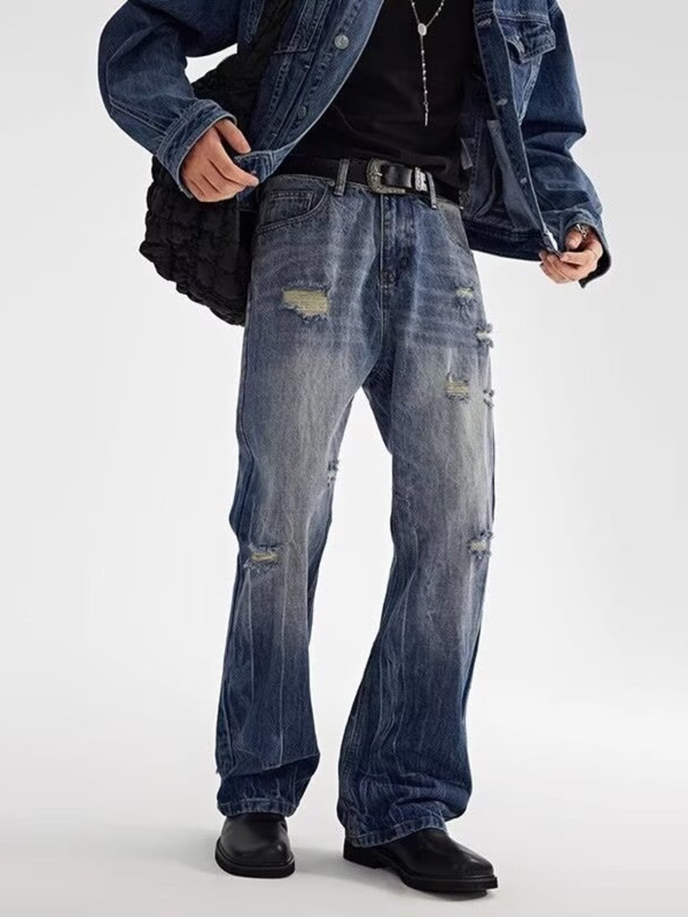Men's Full Size Distressed Loose Fit Jeans Plus Size