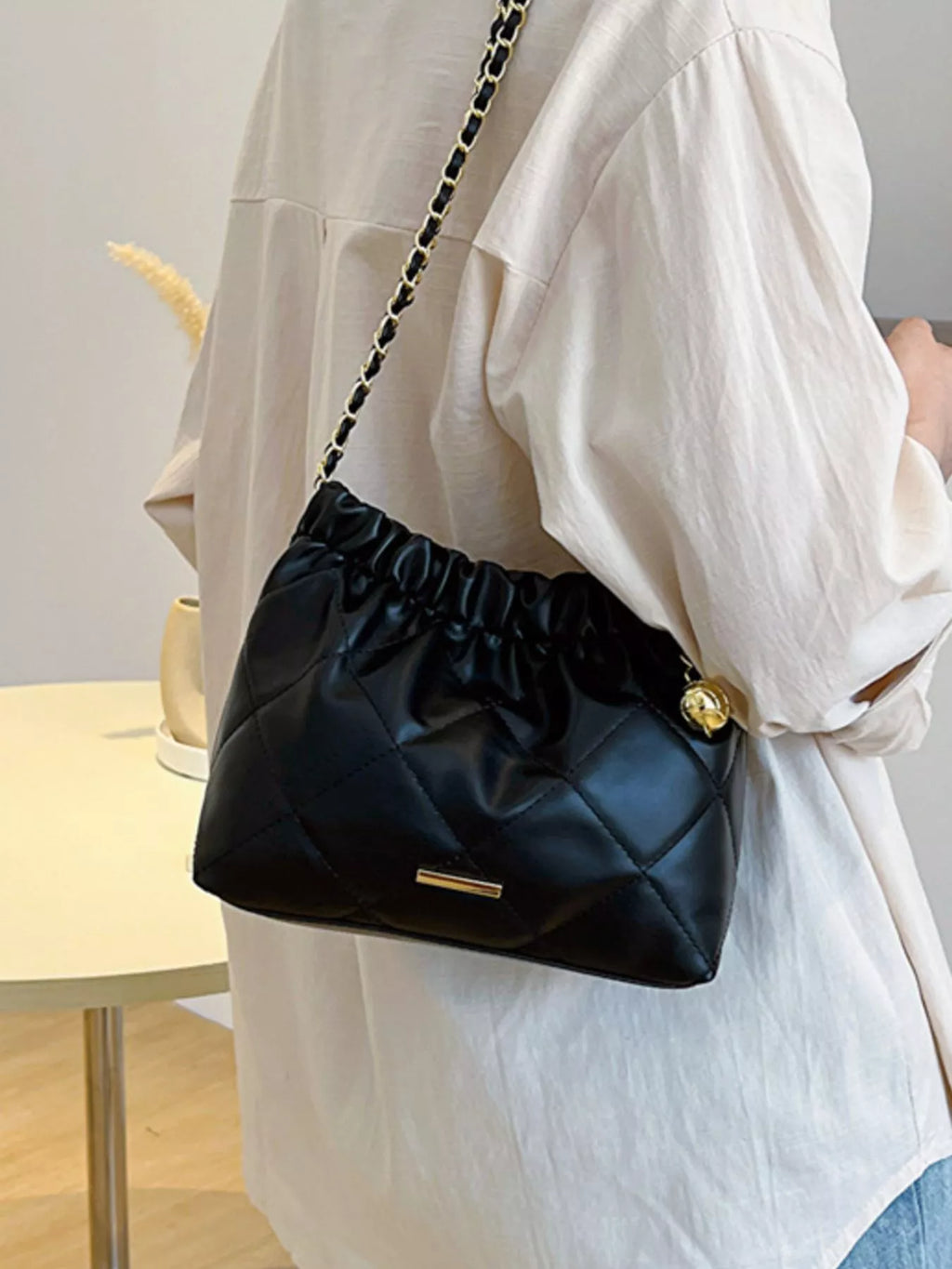 Quilted Ruched Chain Shoulder Bag