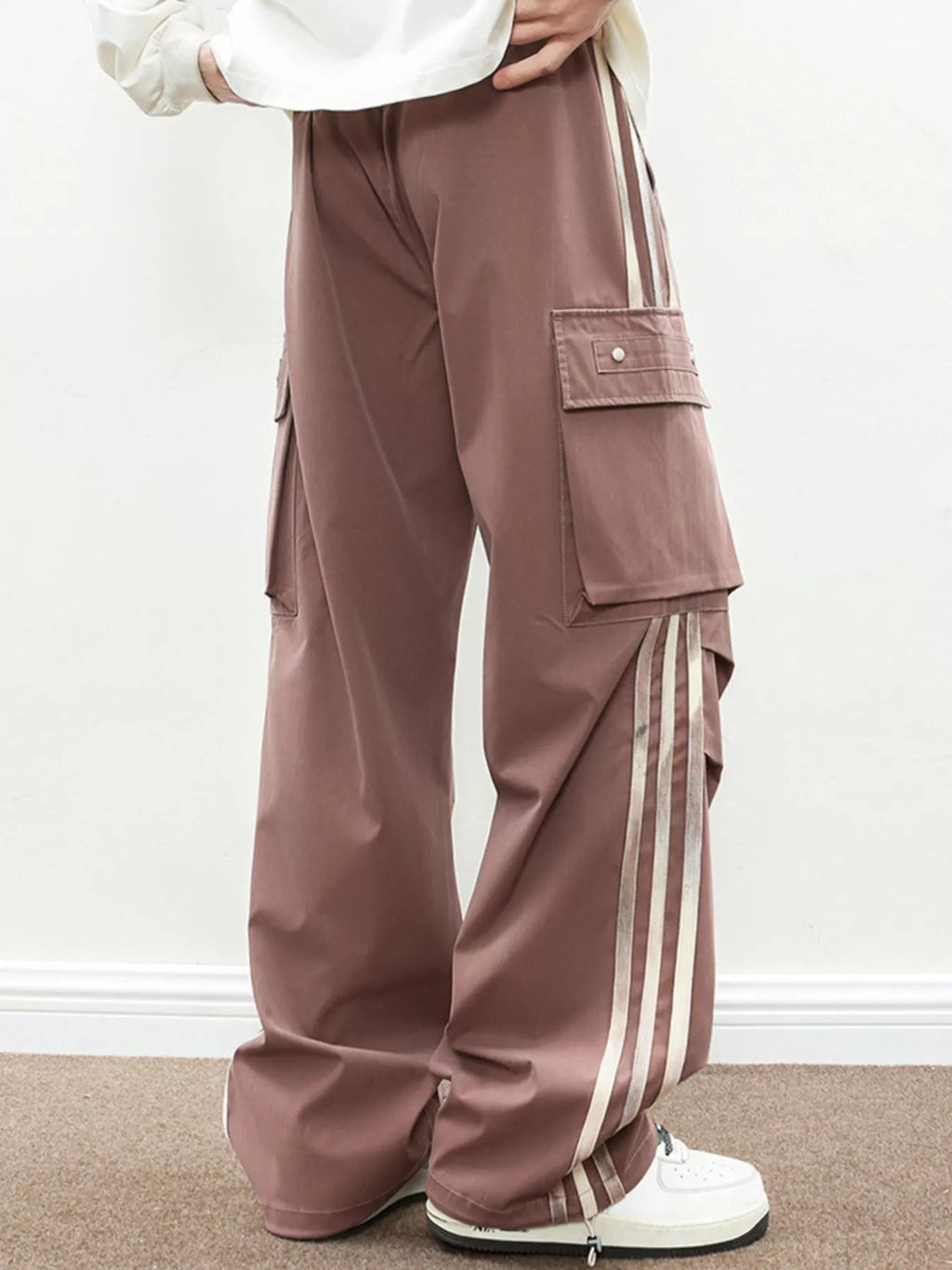 Men's Plus Size Casual Loose Cargo Pants with Side Stripes