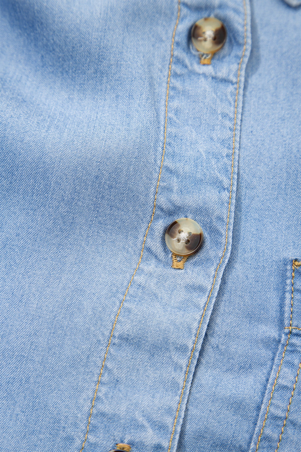 Beau Blue Half Sleeve Button Down Ruffled High Low Chambray Shirt