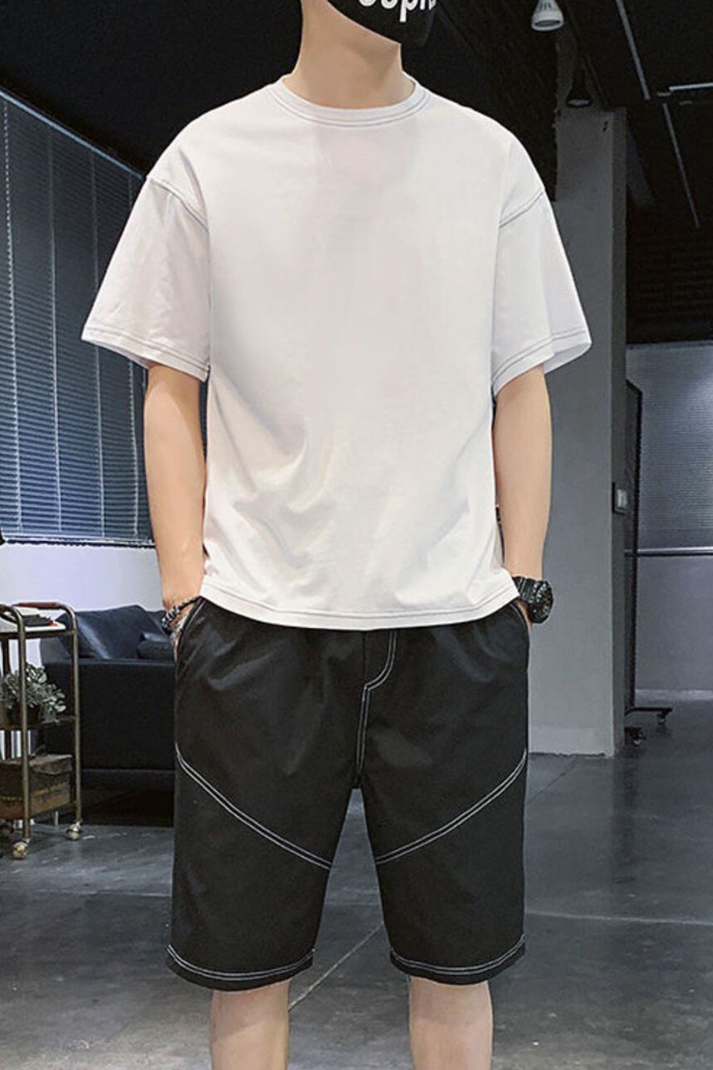 Men's Plus Size Casual Round Neck Top and Shorts Set