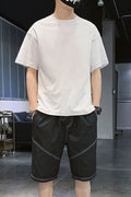 Men's Plus Size Casual Round Neck Top and Shorts Set