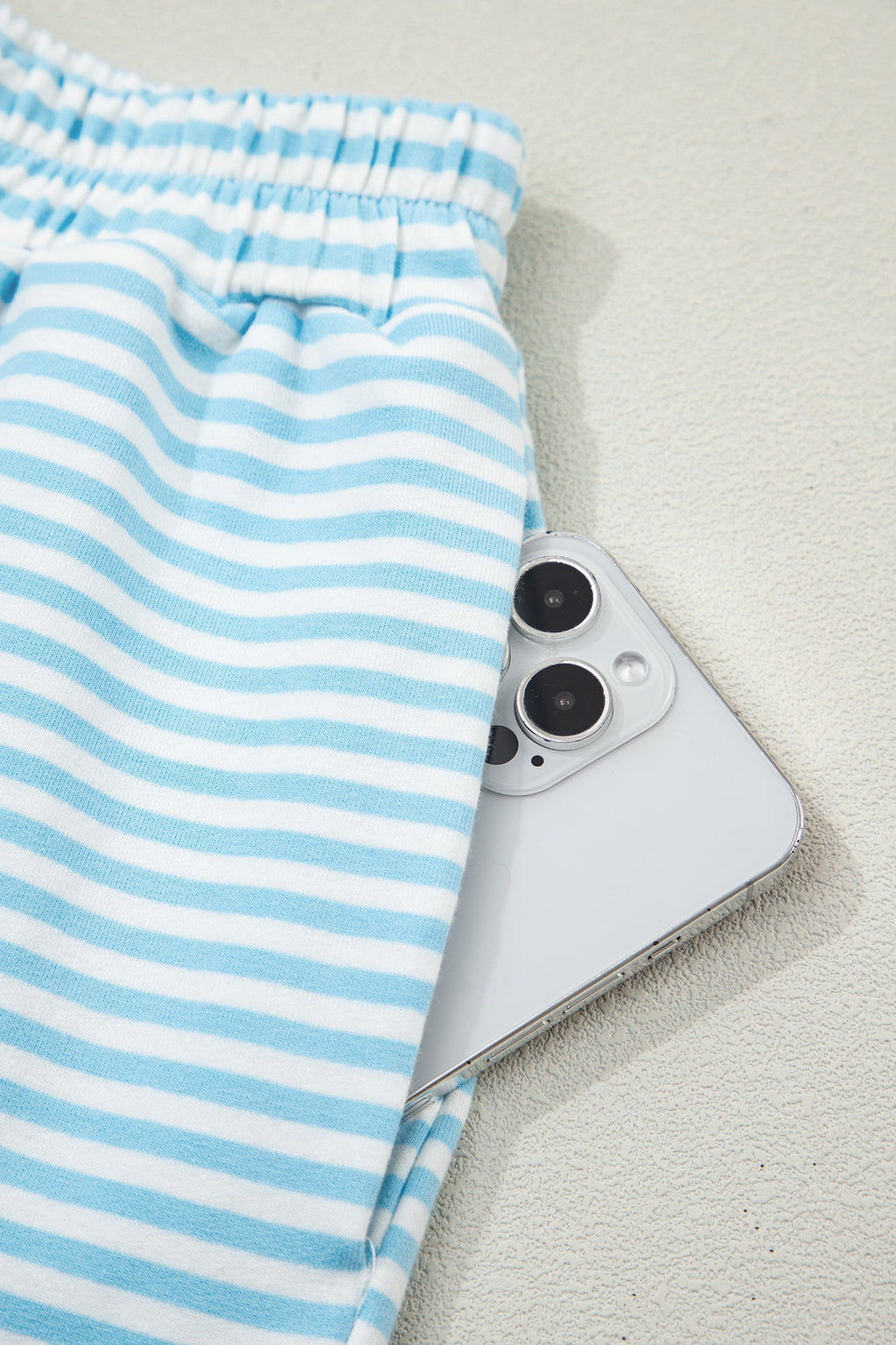 Sky Blue Stripe Oversize Mock Neck Sweatshirt and Shorts Set