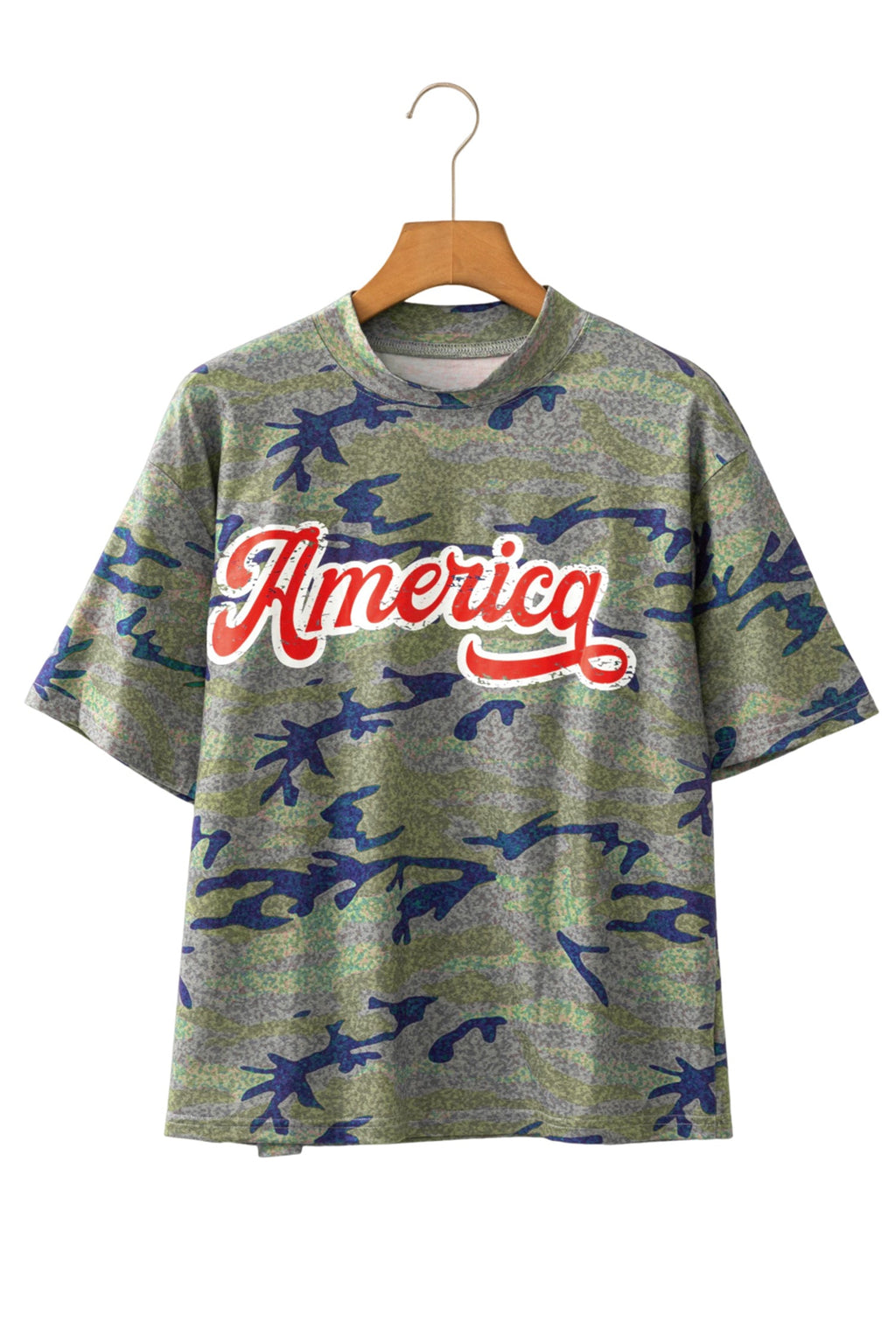 Multicolour Stylish Camouflage Print America Patriotic Tee