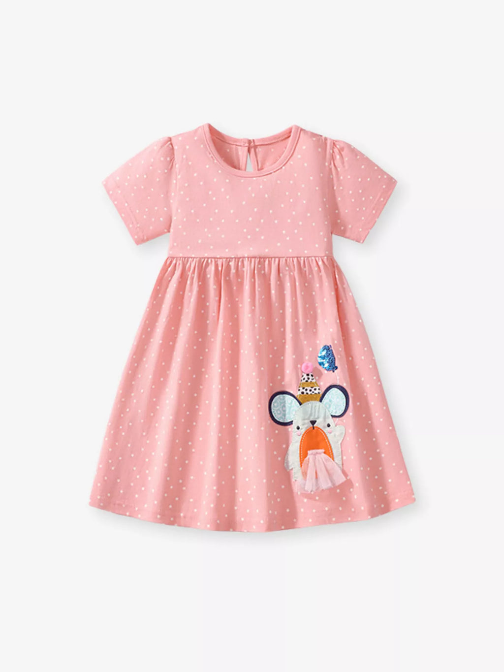 Children's Round Neck Cartoon Polka Dot Dress