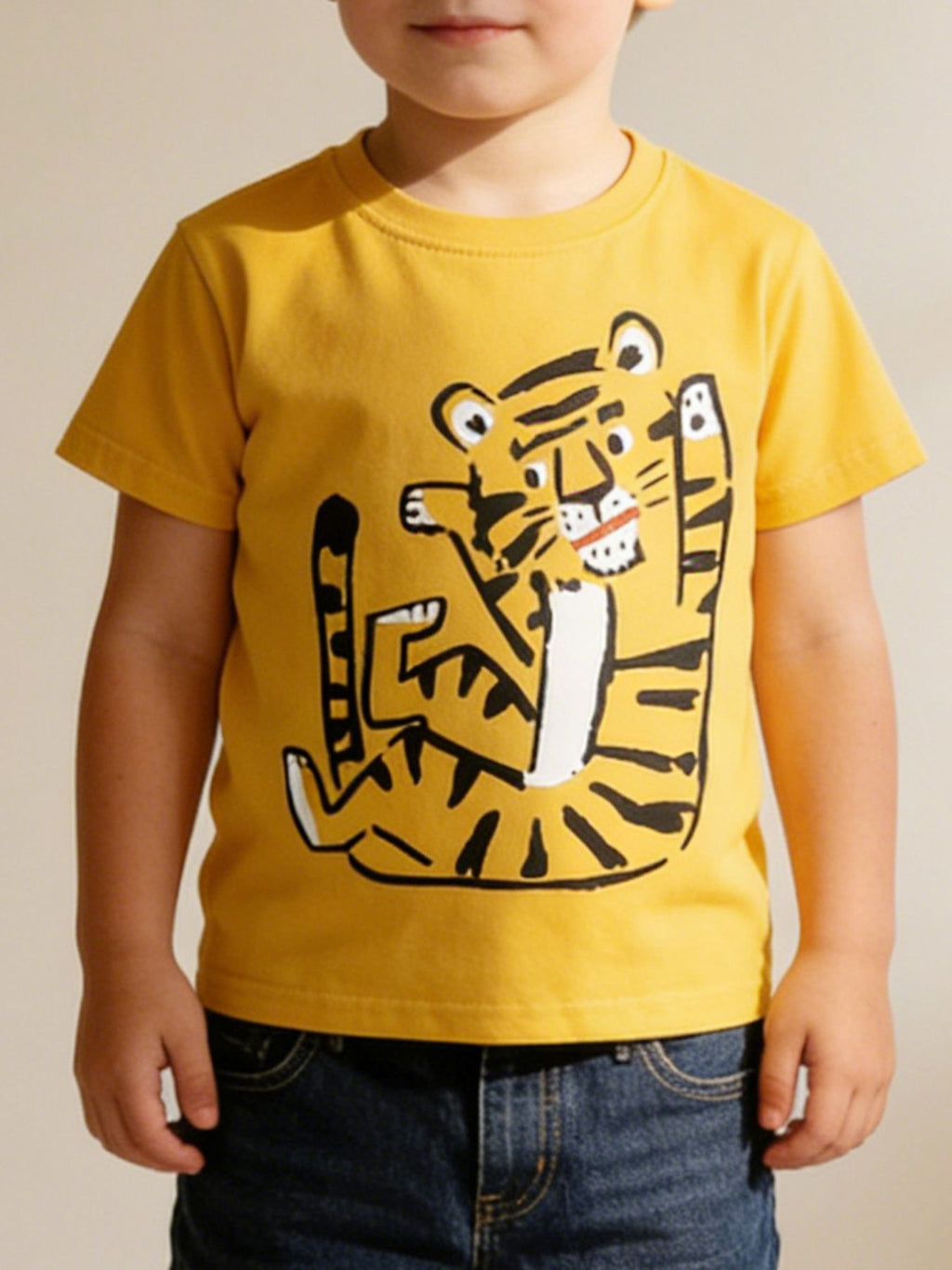 Children's Tiger Graphic Round Neck T-Shirt