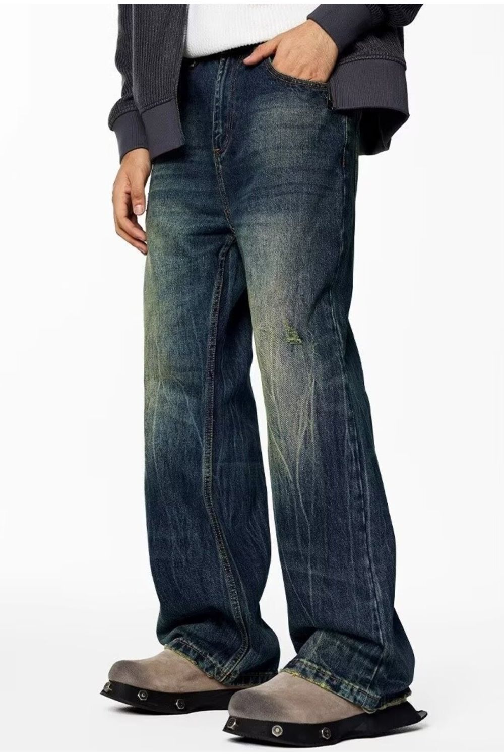 Men's Full Size Wash Wide Leg Jeans Plus Size