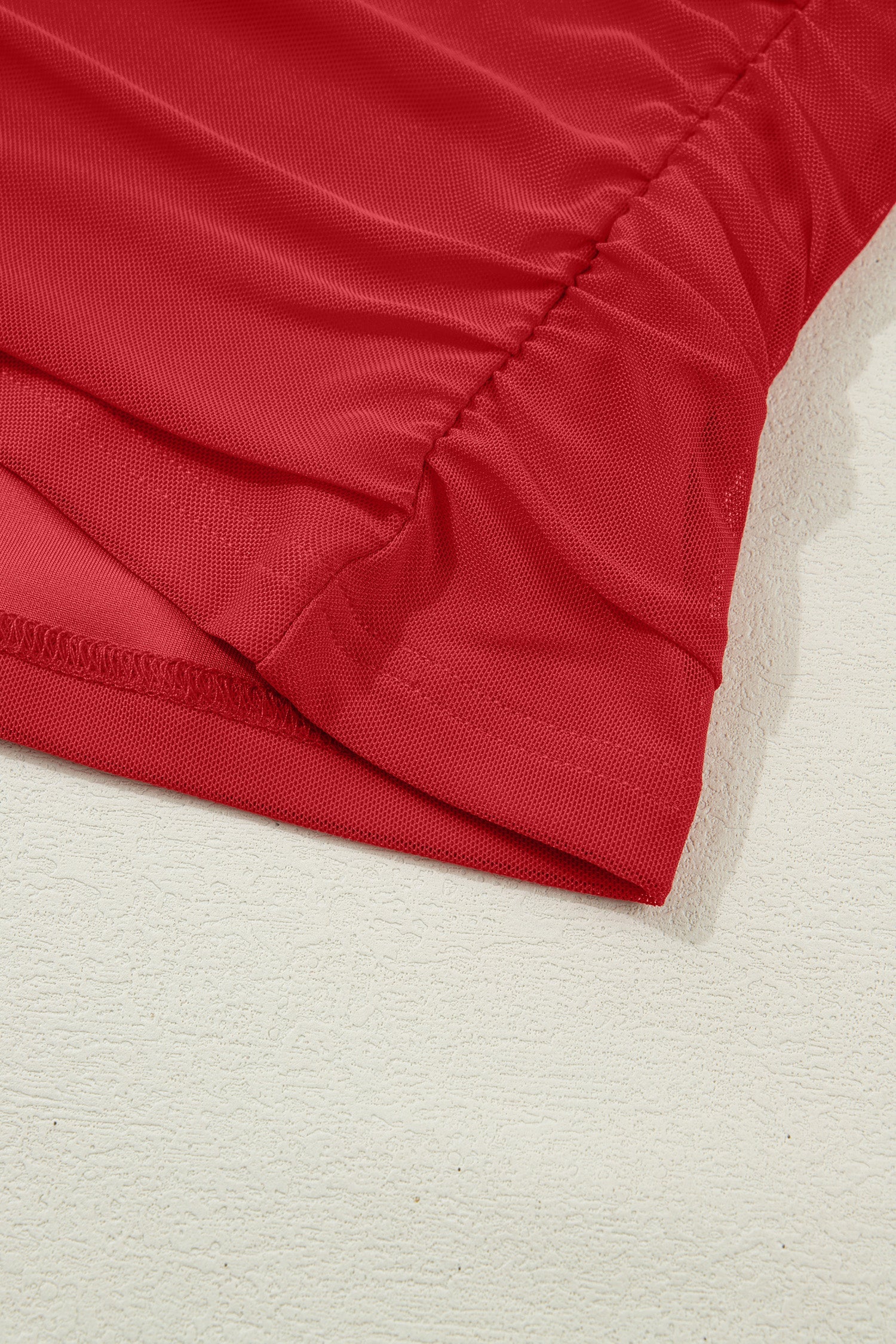 Fiery Red Sheer Mesh Patchwork High Neck Long Sleeve Top
