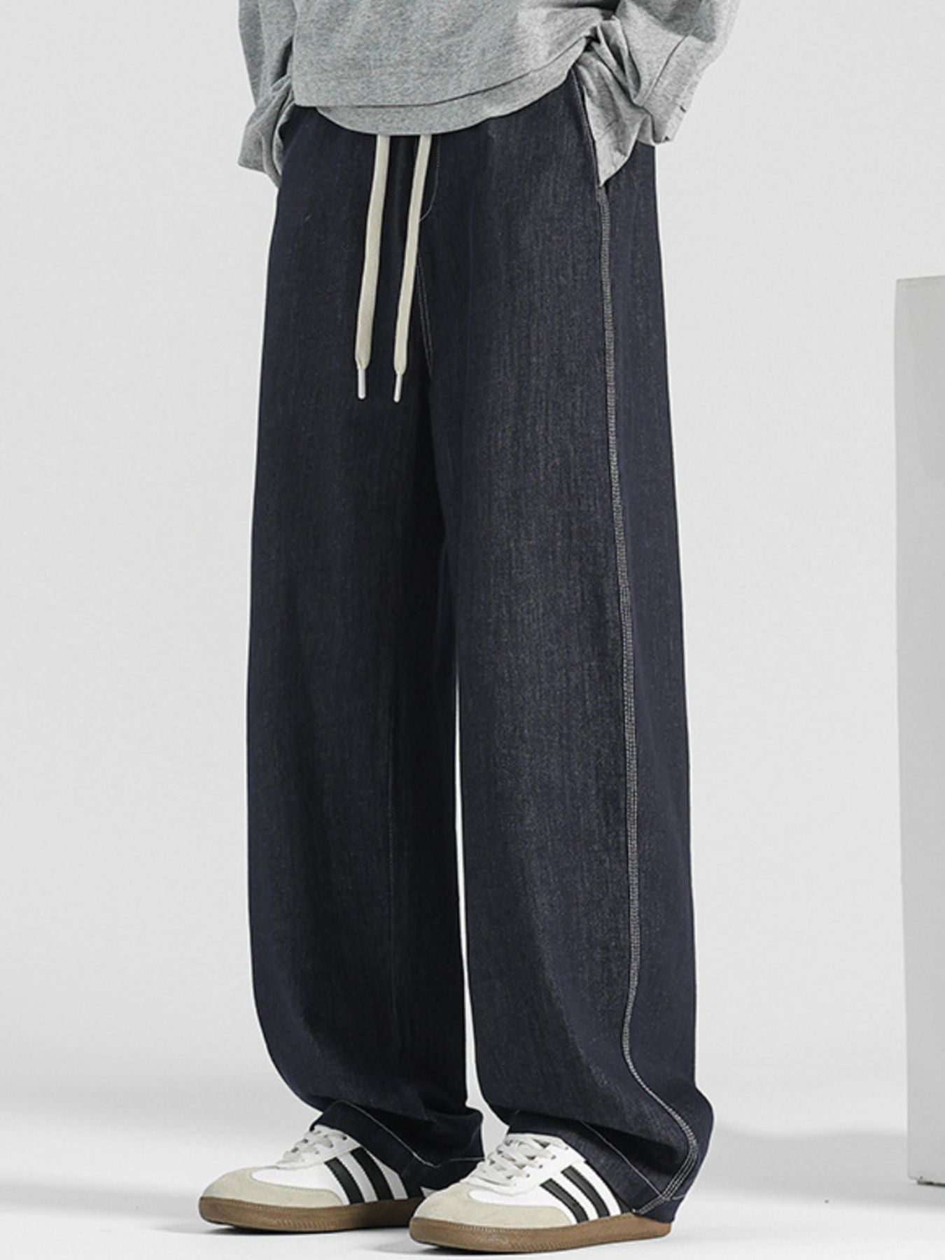 Men's Plus Size Wide Leg Drawstring Jeans