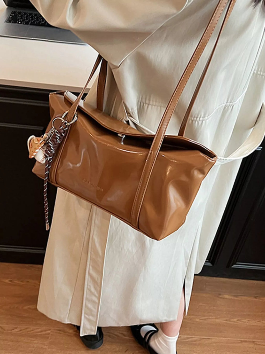 Solid Color Leather Shoulder Bag