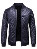 Men's Plus Size Quilted Faux Leather Bomber Jacket