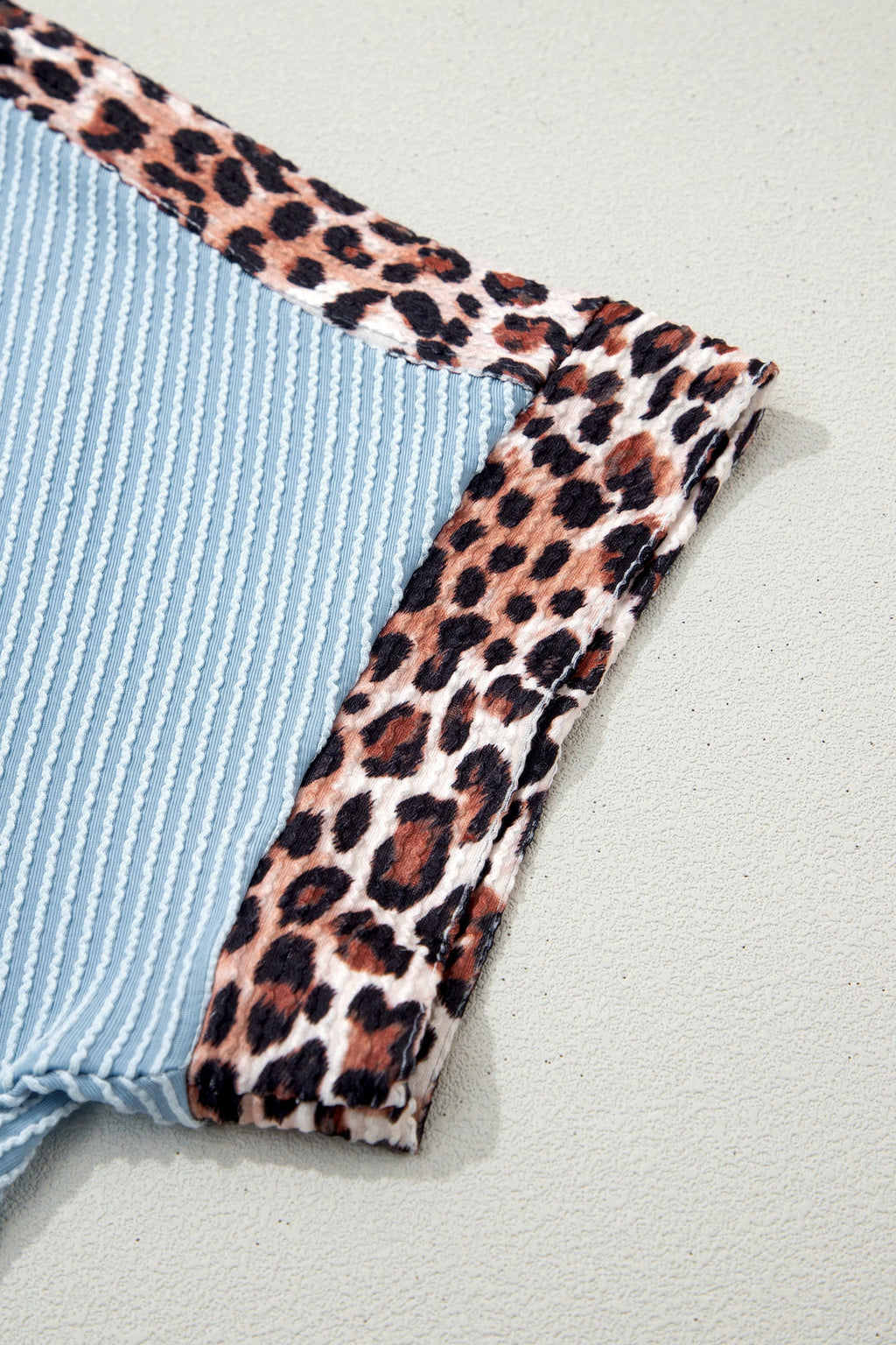 Sky Blue Leopard Trim Twist Ribbed Short Set