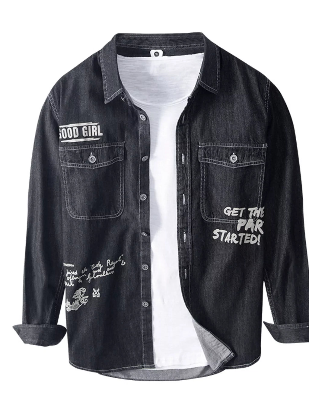 Men's Plus Size Letter Graphic Denim Shirt