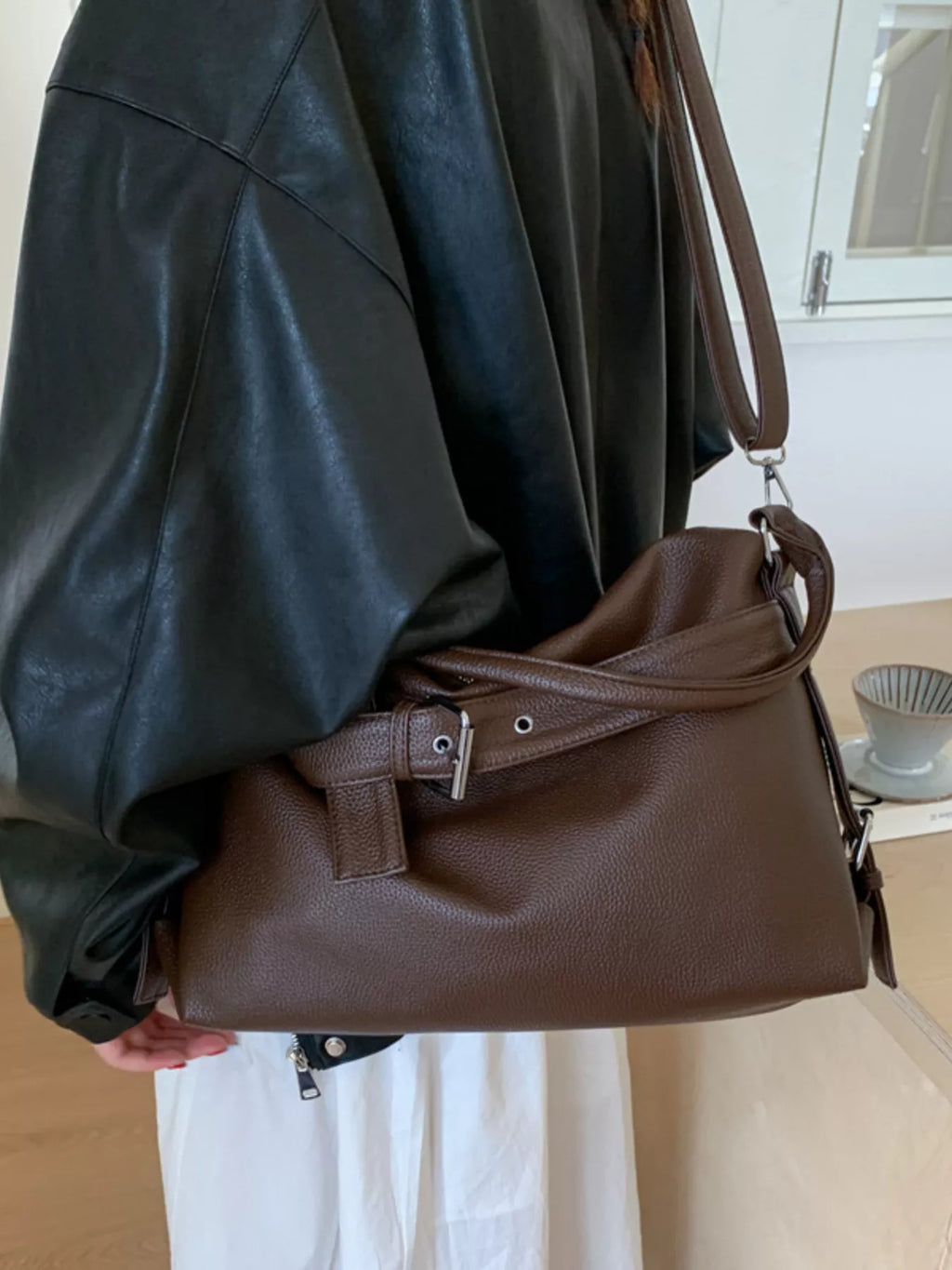 Decor Buckle Leather Shoulder Bag