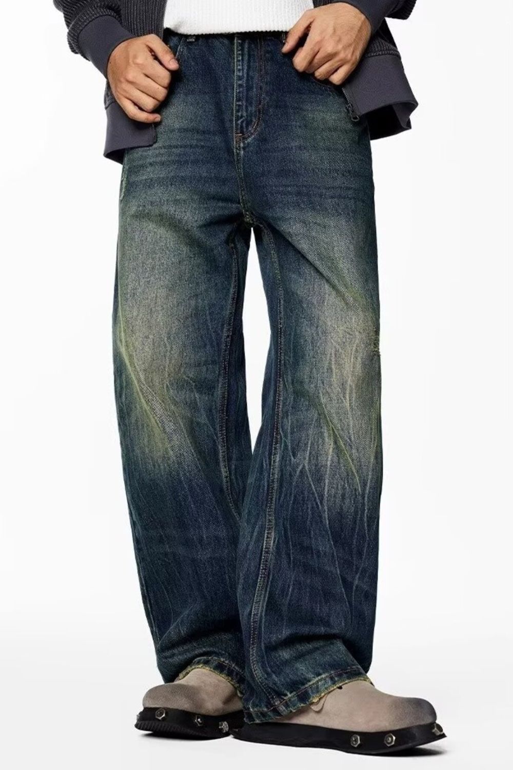 Men's Full Size Wash Wide Leg Jeans Plus Size