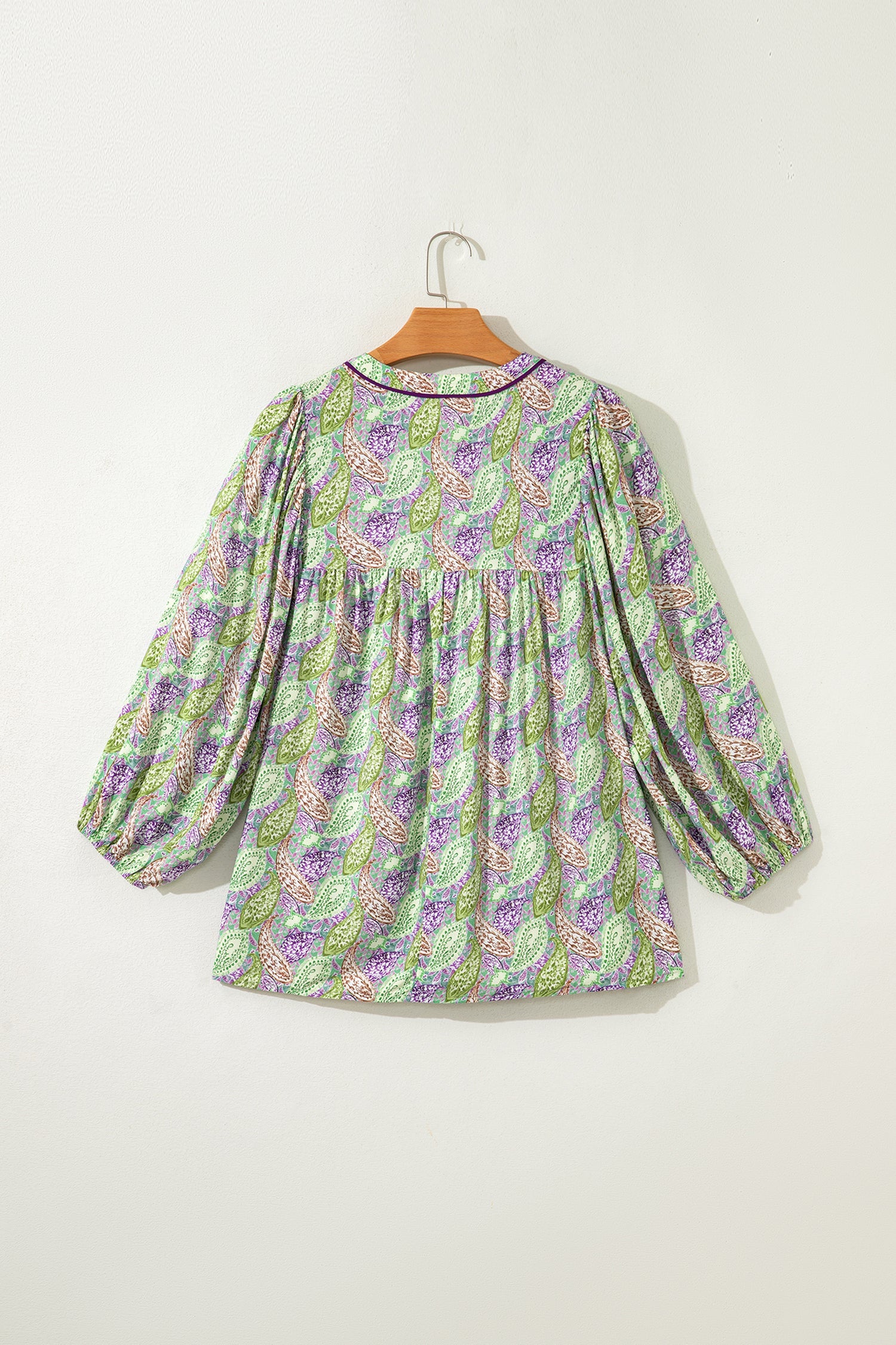 Green Boho Paisley Print Half Puff Sleeve Blouse