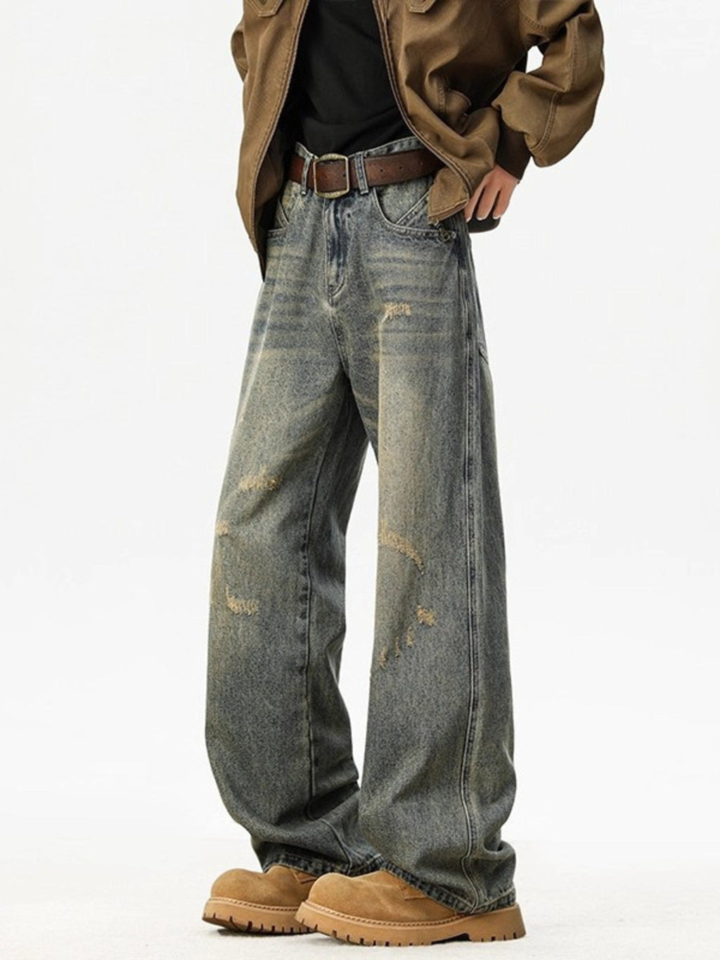 Men's Full Size Washed Wide Leg Jeans Plus Size