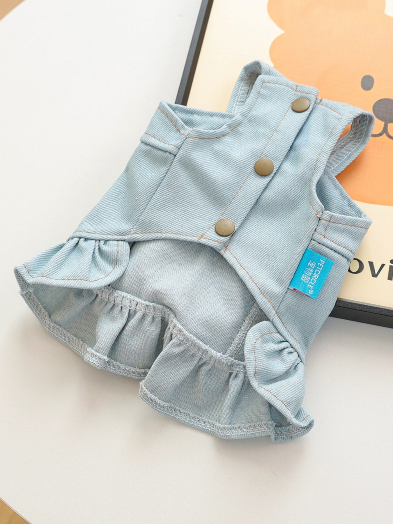 Denim Lace-Up Ruffle Pet Dress