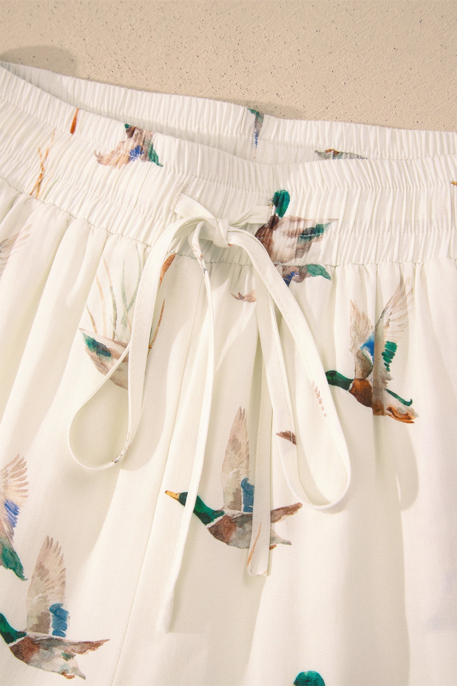Beige Mallard Print Shirt Style Short Two Piece Set
