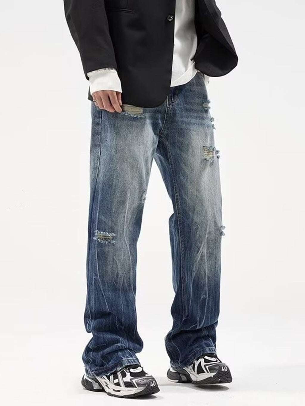 Men's Full Size Distressed Loose Fit Jeans Plus Size