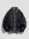 Men's Plus Size Plaid Trim Snap Down Casual Jacket