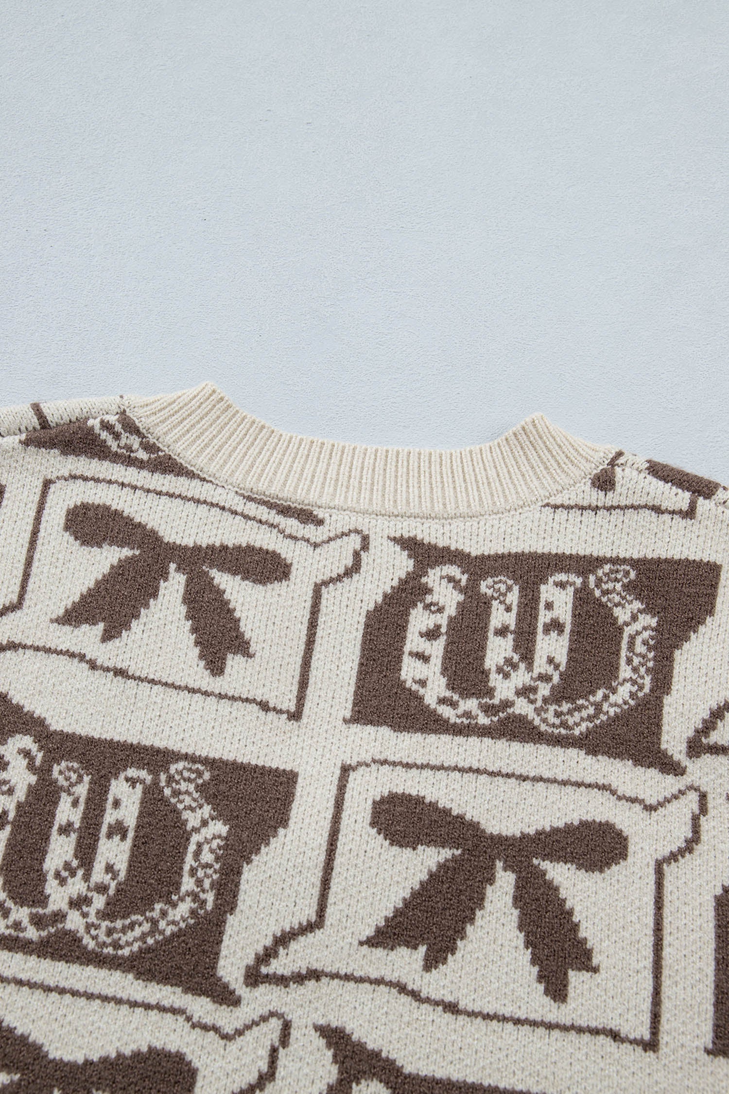 Brown Western Horseshoe Bow Printed V Neck Loose Sweater Vest