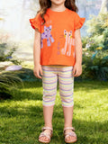 Children's Cats Graphic Tee & Striped Capri Set