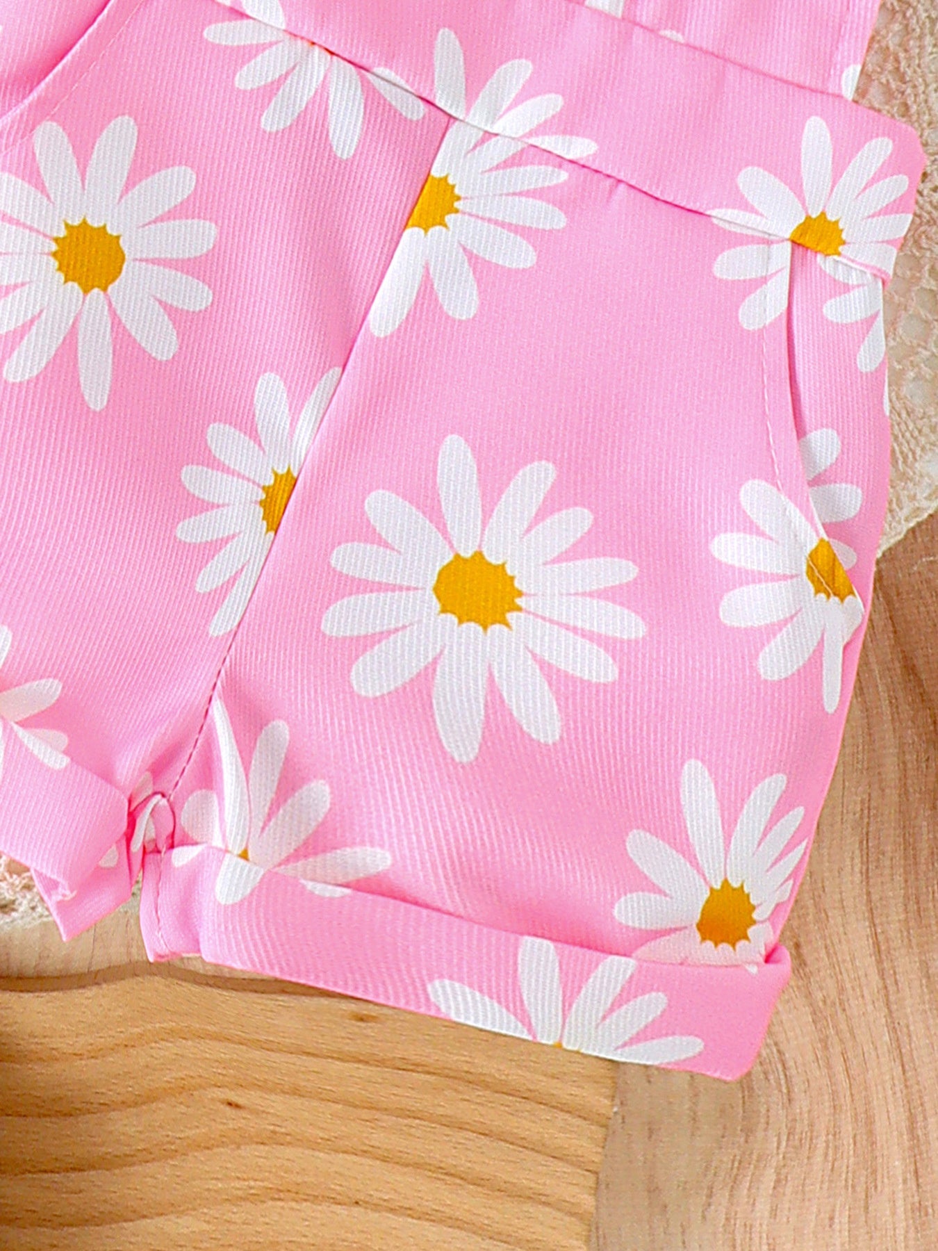 Children's Ruffle Trim Ribbed Top and Daisy Overalls Set