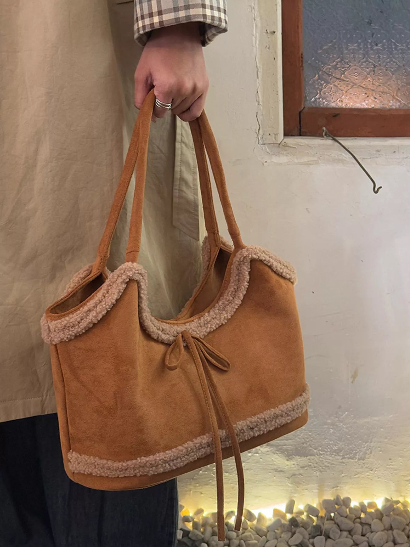 Plush Trim Shoulder Bag