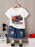 Children's Truck Graphic Tee & Ripped Denim Shorts Set