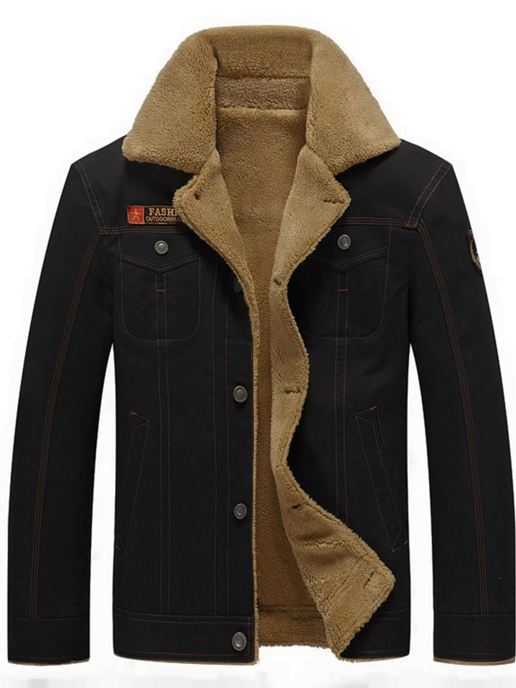 Men's Plus Size Button Up Fleece Lined Jacket