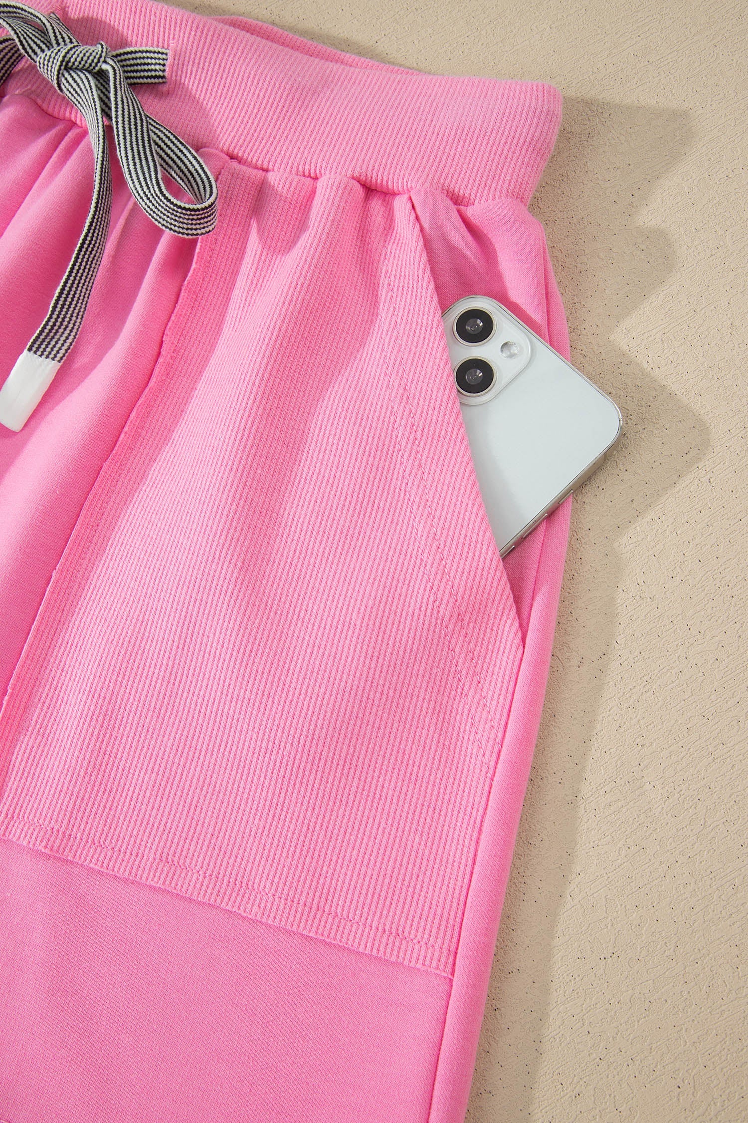 Sachet Pink V Neck Short Sleeve Top Drawstring Shorts 2pcs Set
