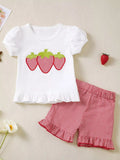 Children's Strawberry Gingham Ruffle Trim Top and Shorts Set