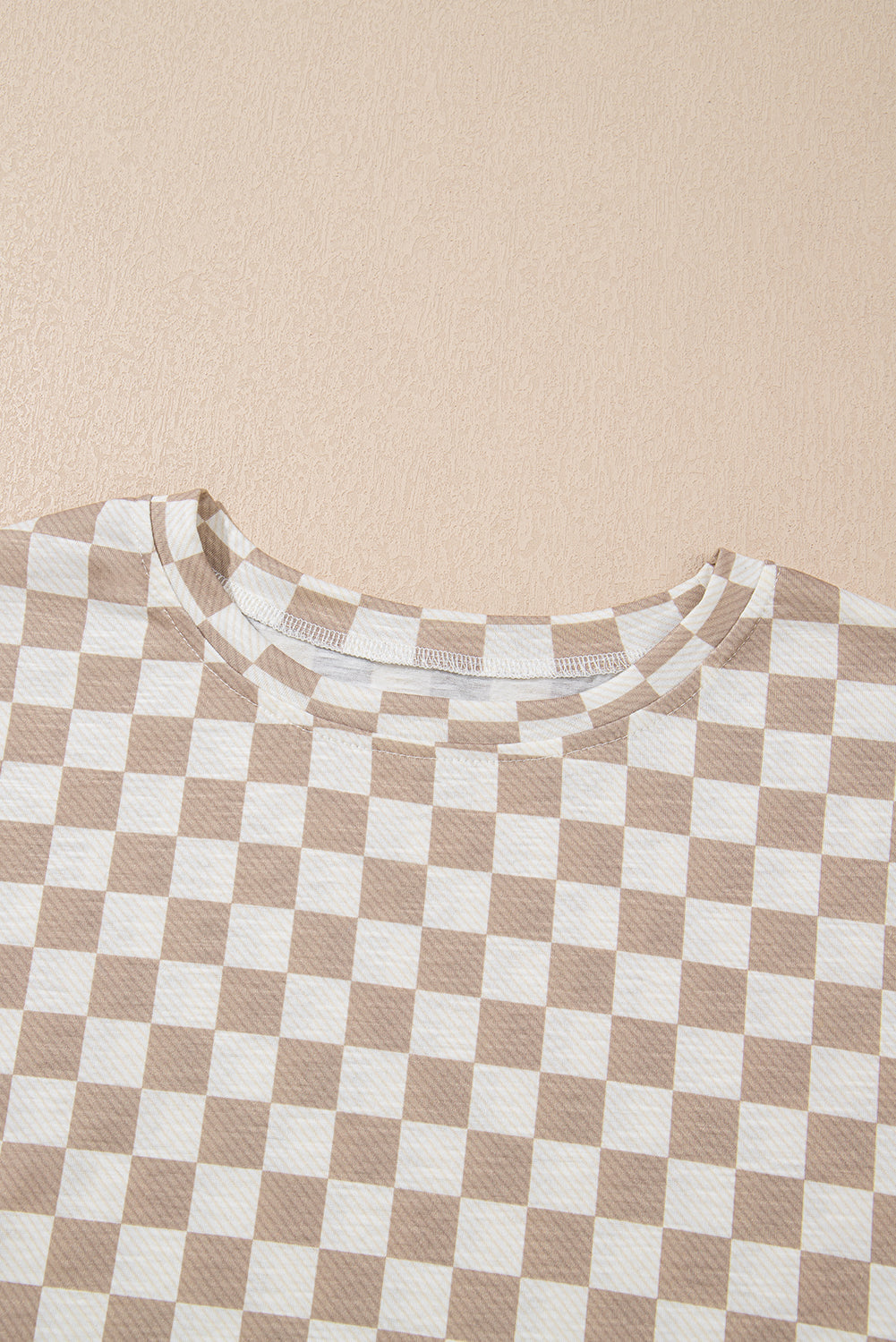 Brown Checkerboard T Shirt and High Waist Skorts Set
