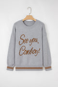 Light Grey See You Cowboy Embroidered Western Graphic Sweater