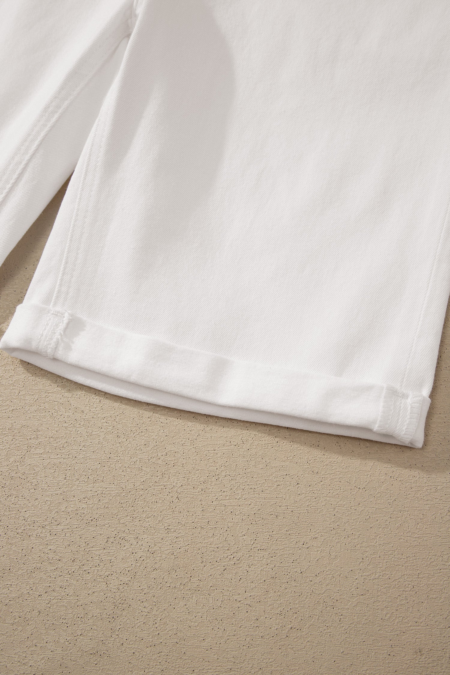 White Solid Color Rolled Cuffs Denim Bermuda Shorts