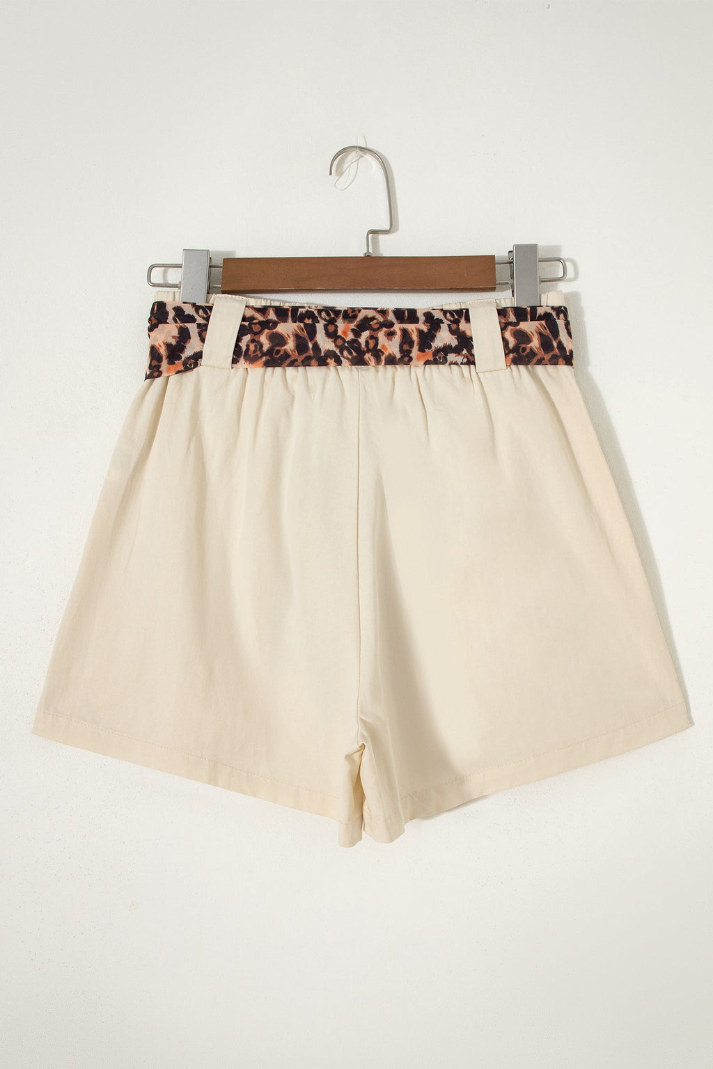 Oatmeal Leopard Contrast Sash Belt Pleated Wide Leg Shorts