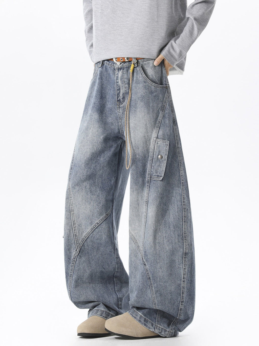 Men's Full Size Wide Leg Cargo Jeans Plus Size