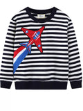Children's Striped Airplane Applique Crewneck Sweatshirt