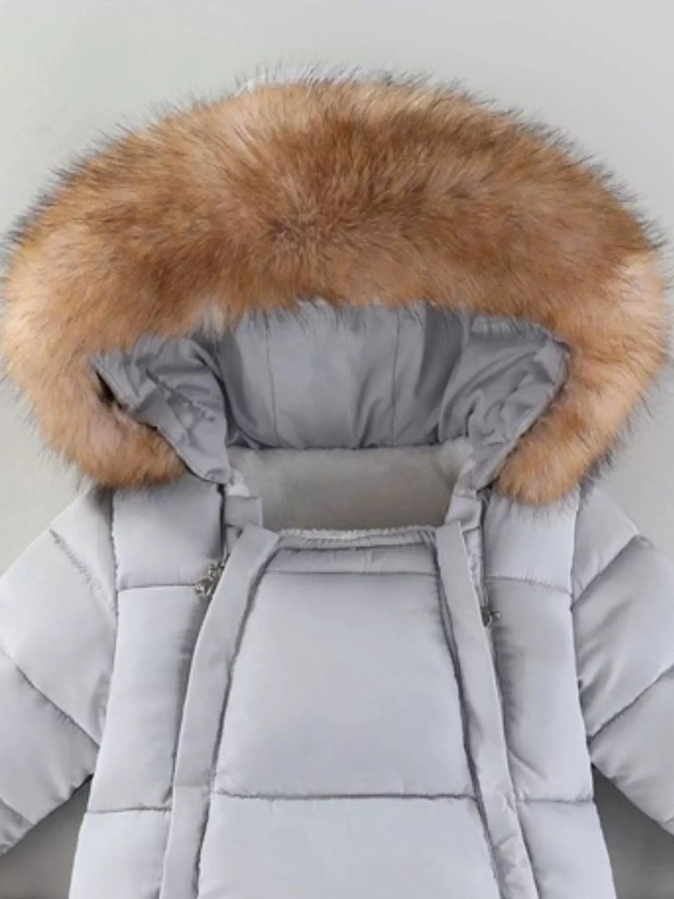 Children's Warm Padded One-Piece Snowsuit with Fur Hood