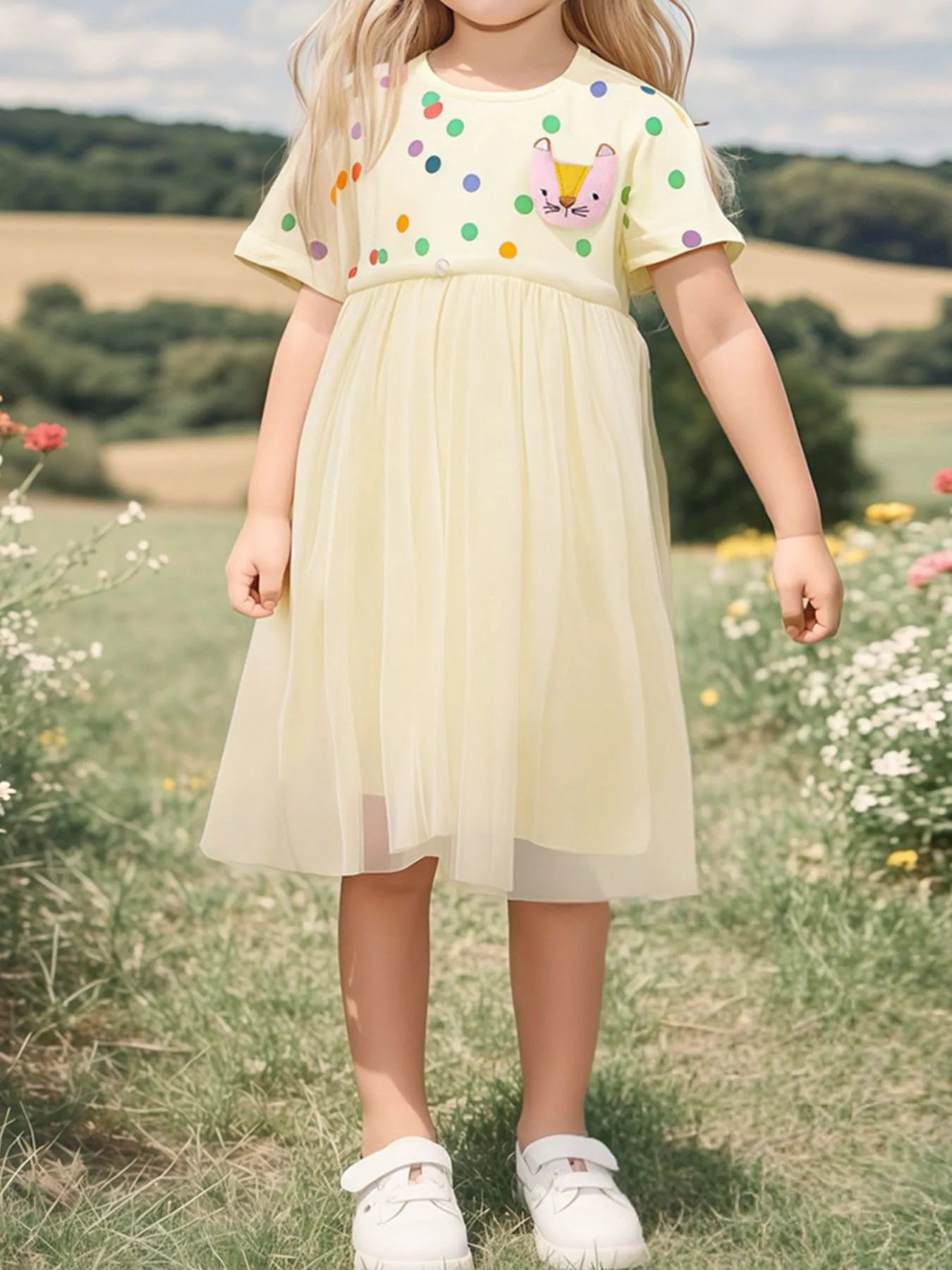 Children's Polka Dot Short Sleeve Tulle Dress